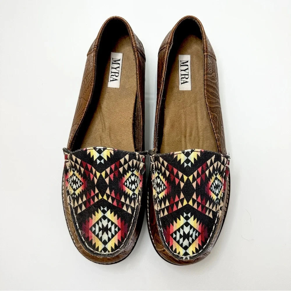 Myra Bag Moc Toe Leather + Canvas Shoes 9 Western - Picture 2 of 9